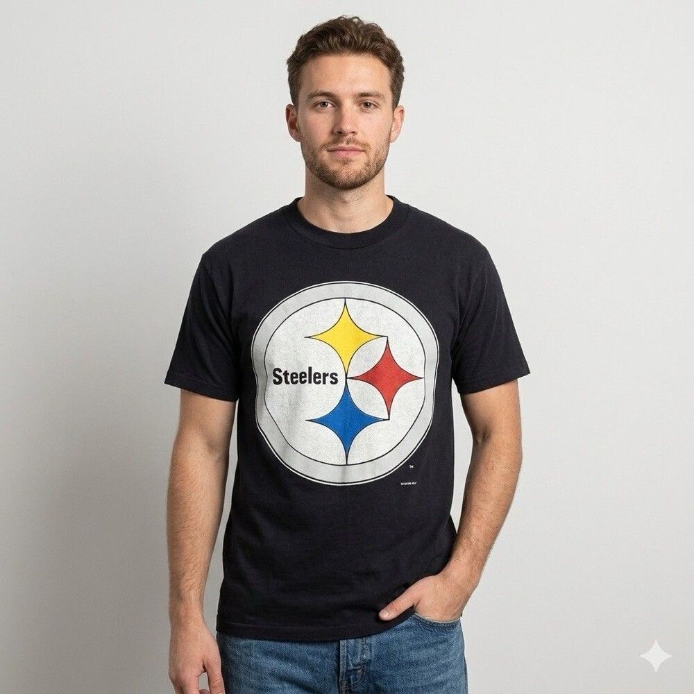 Men's Medium Black Vintage 90s Pittsburgh Steelers T-Shirt Graphic Single Stitch